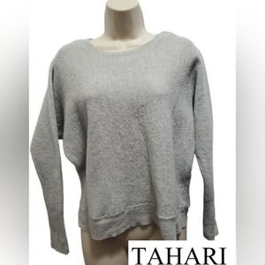 Tahari 100% Extrafine Merino Wool Sweater Dolman Sleeve Grey Size XLarge